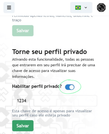 Habilite a função de perfil privado para adicionar uma senha ao seu perfil online