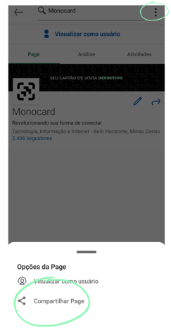 Clique em Compartilhar Page para descobrir qual seu usuário no Linkedin