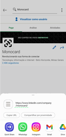 Cheque seu nome de usuário no Linkedin para inserí-lo no perfil online Monocard