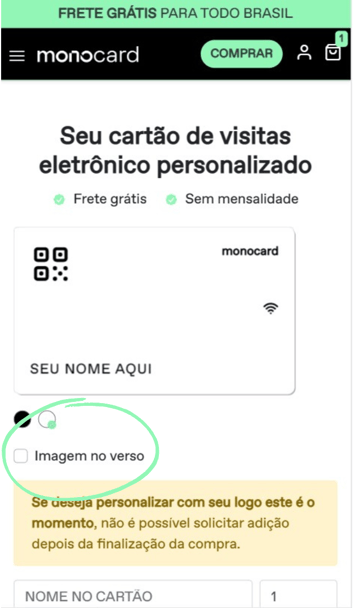 Clique na caixinha de Imagem no verso para inserir a logo no seu monocard