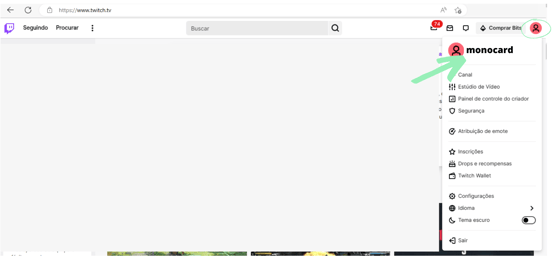 nome de usuário na Twitch para inserir no perfil online Monocard